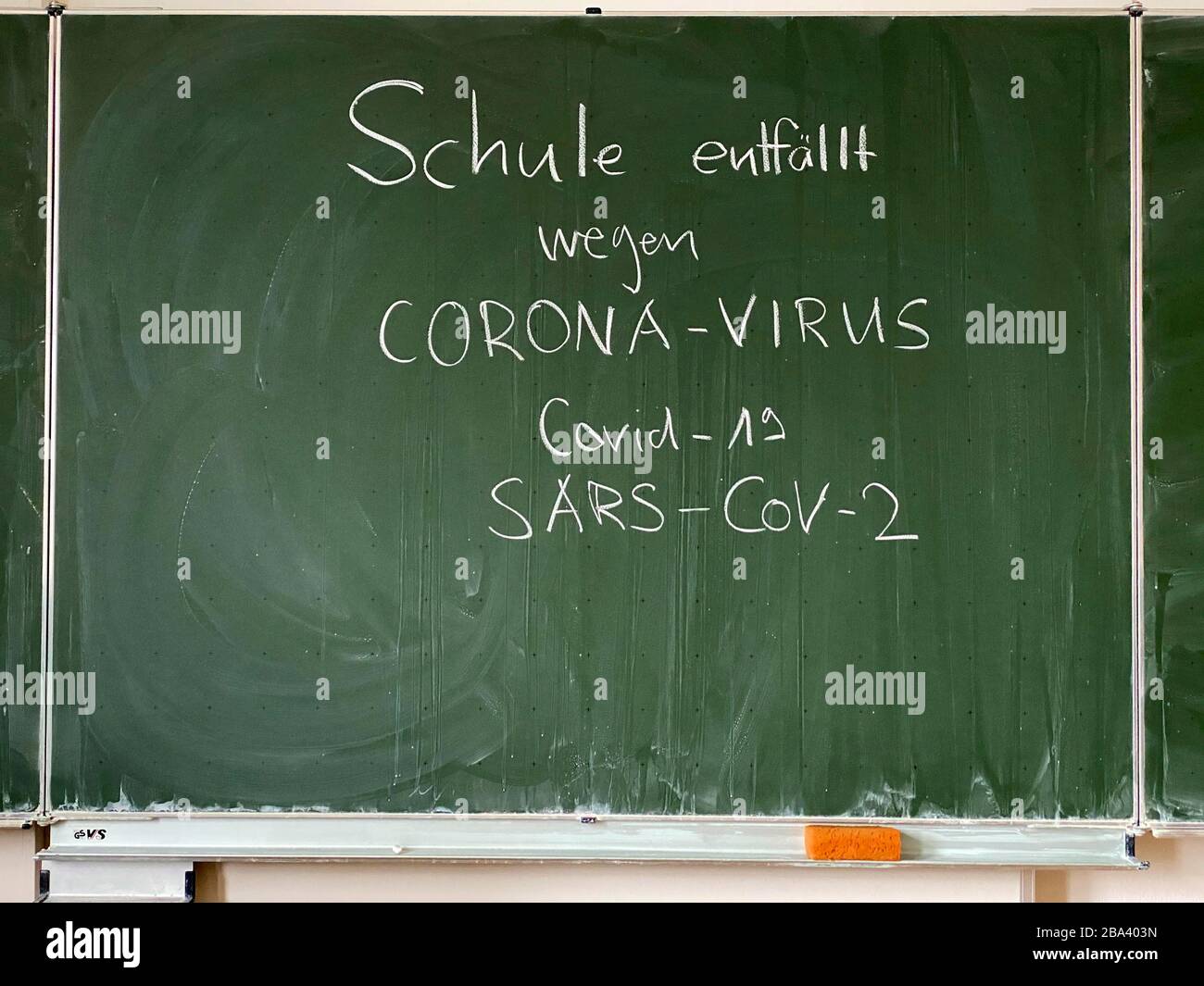 School cancelled due to coronavirus, empty classroom, Germany Stock Photo