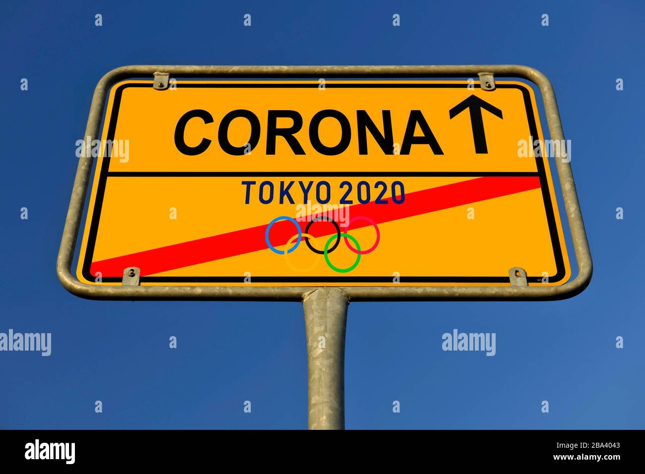 Digital composing, symbol picture, Cancellation or postponement of the 2020 Olympic Summer Games in Tokyo due to coronavirus, Sars-CoV-2, Covid-19 Stock Photo