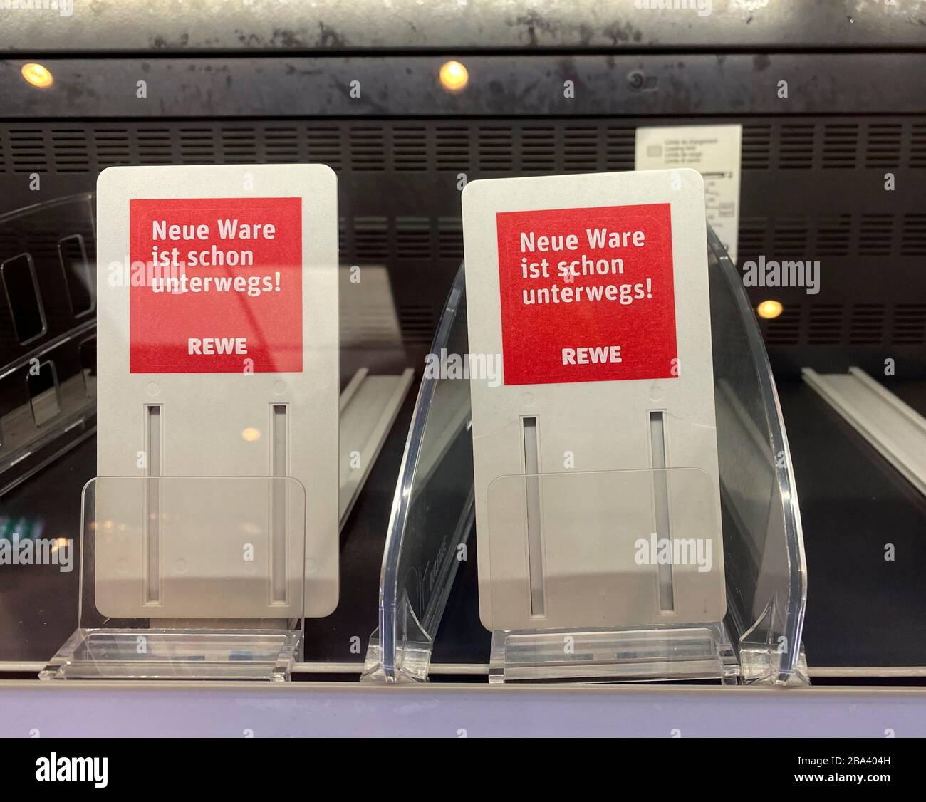 Empty shelf in Rewe supermarket, hoard purchases due to coronavirus