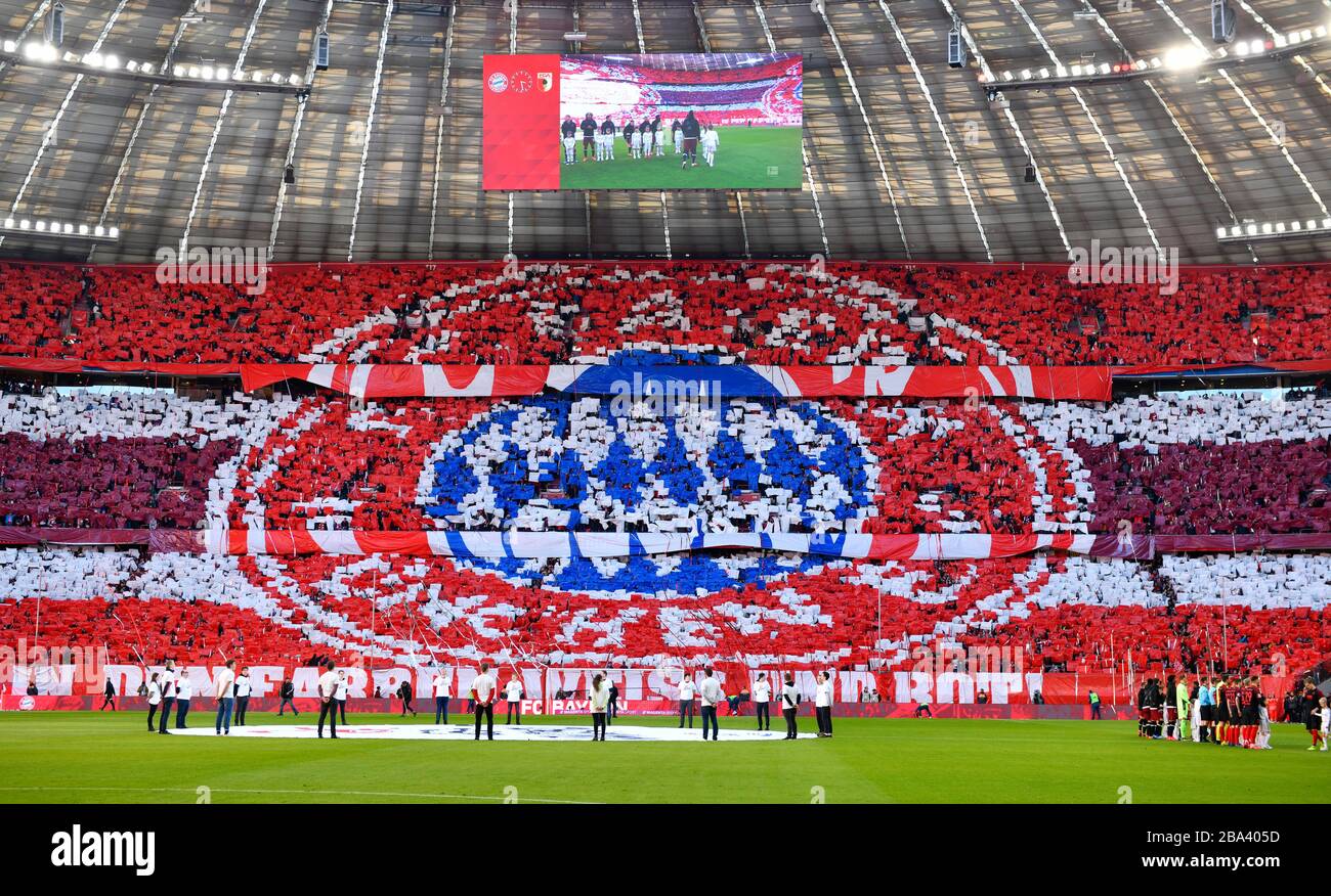 Choreography fan action of the south curve of FC Bayern Munich, 120 years, Allianz Arena, Munich, Bavaria, Germany Stock Photo