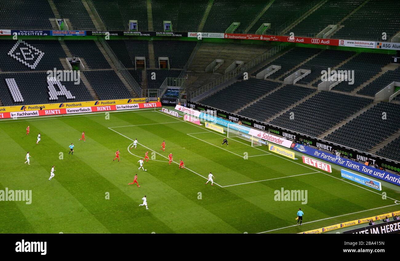First ghost game in front of empty ranks in the Bundesliga due to the Corona crisis, Borussia Moenchengladbach vs. 1. FC Koeln, Borussia Park Stock Photo