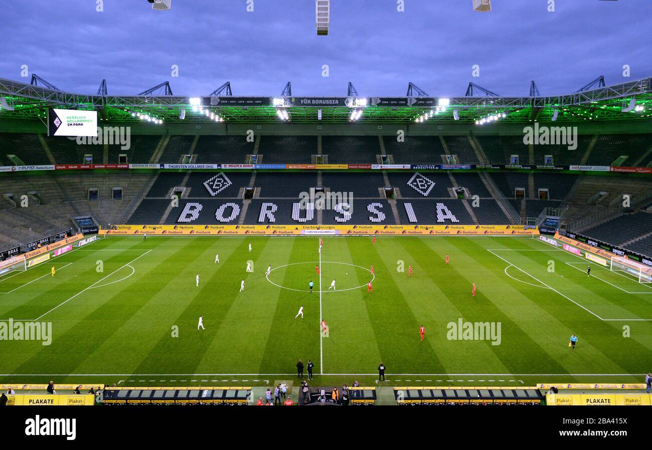 First ghost game in front of empty ranks in the Bundesliga due to the Corona crisis, Borussia Moenchengladbach vs. 1. FC Koeln, Borussia Park Stock Photo