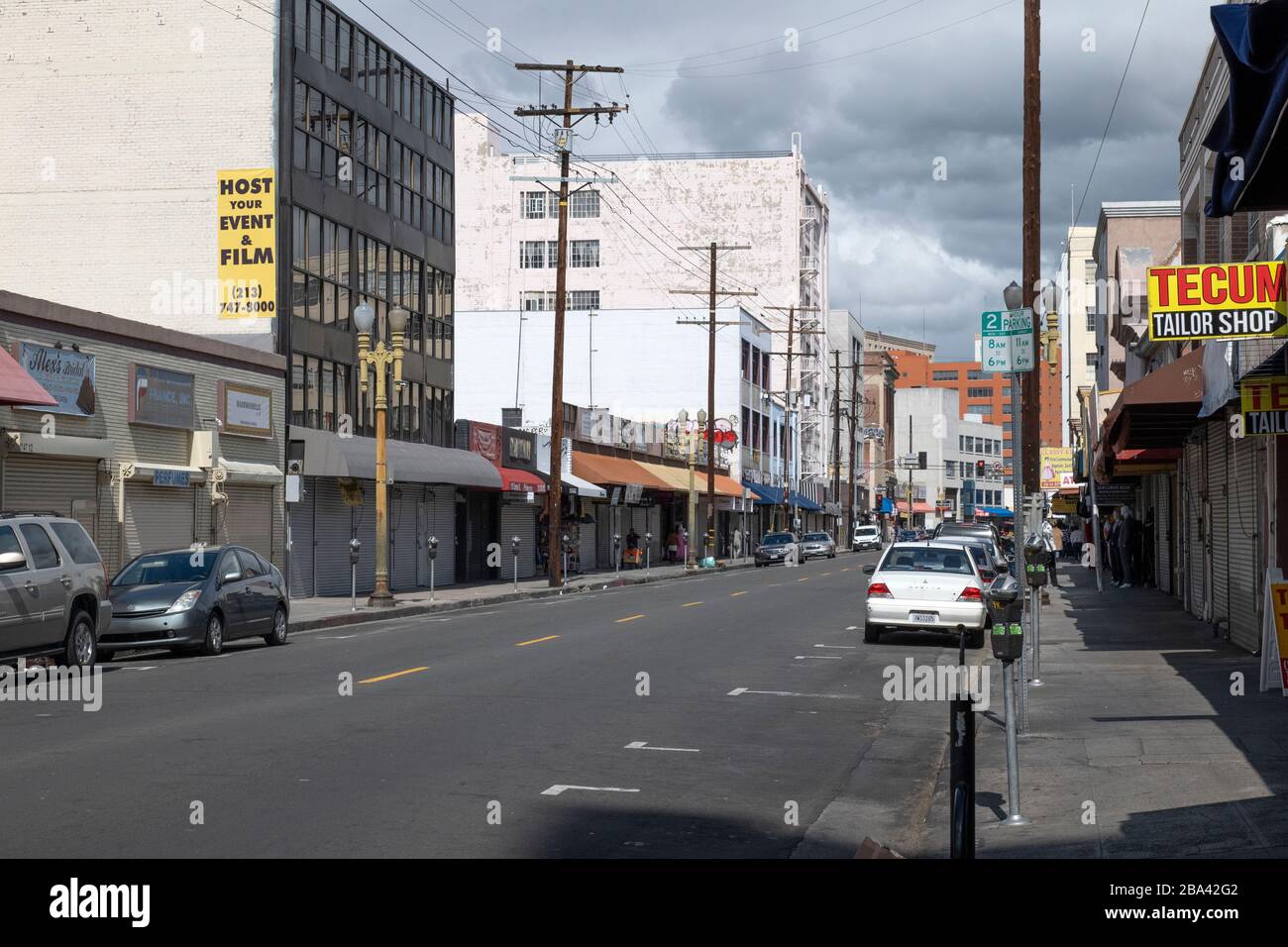 LOS ANGELES, CA/USA - MARCH 19, 2020: Streets of the Los Angeles Fashion District deserted during corona virus scare Stock Photo