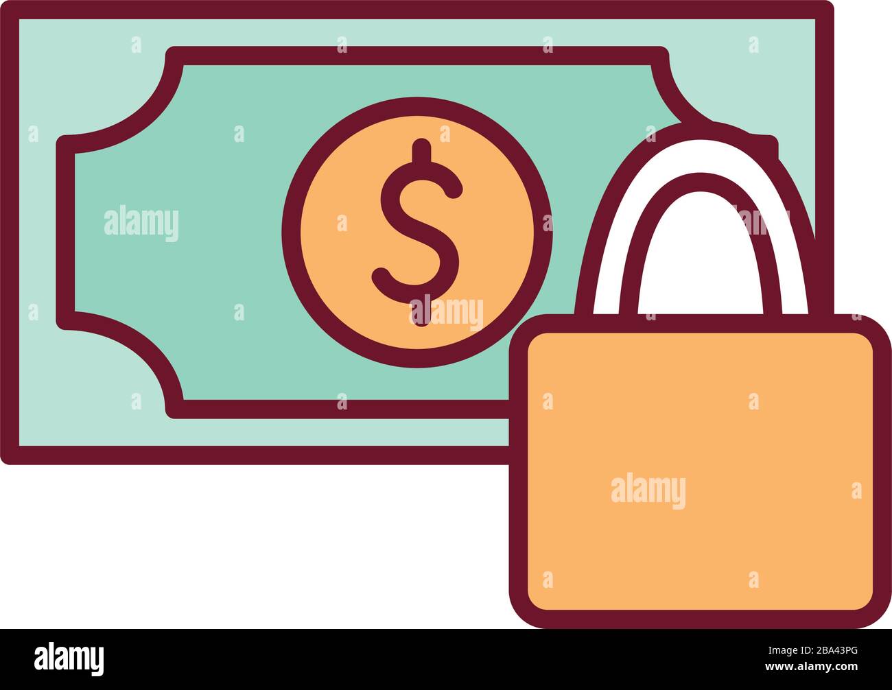Isolated money bill and padlock line and fill style icon vector design ...