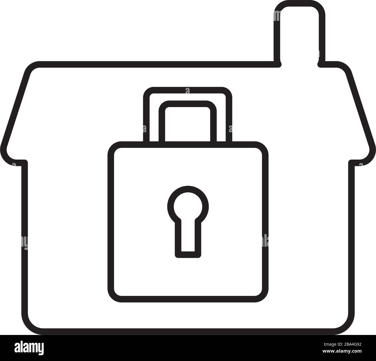 house front facade with padlock line style icon Stock Vector Image ...