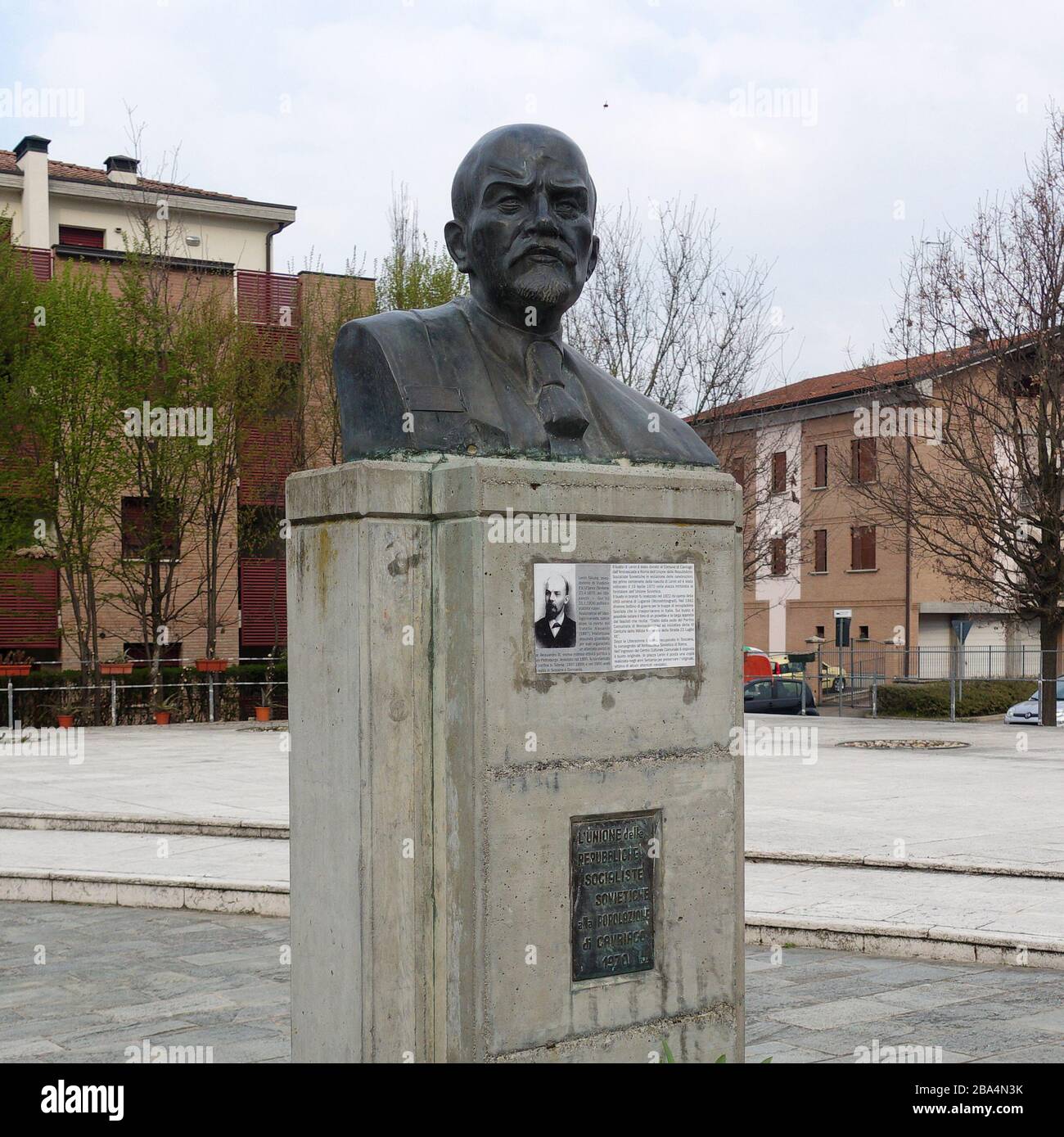 Lenin statue in Lenin square in Cavriago. Italian communism Stock Photo