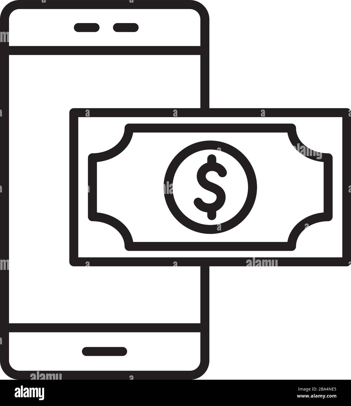 Isolated money bill and smartphone line style icon vector design Stock ...