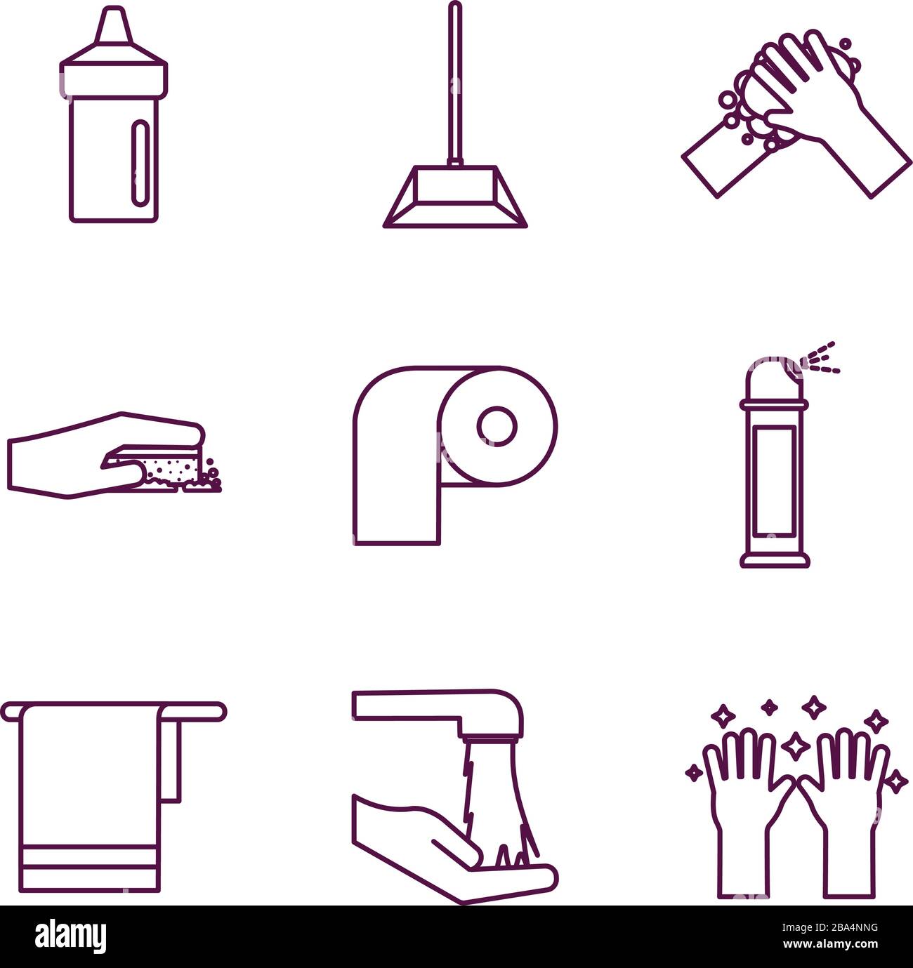 Cleaning service items line style icon set vector design Stock Vector