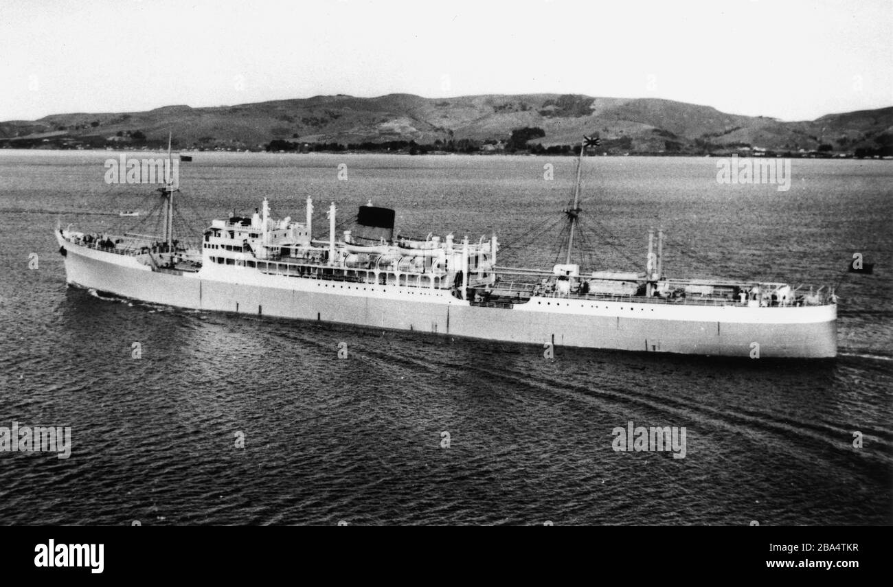 'English: Port Line (Commonwealth and Dominion Line) 11,834 GRT cargo ship MV Port Napier, built by Swan Hunter in 1947 and scrapped in Taiwan in 1970; Item is held by John Oxley Library, State Library of Queensland.; This file is lacking author information.; ' Stock Photo