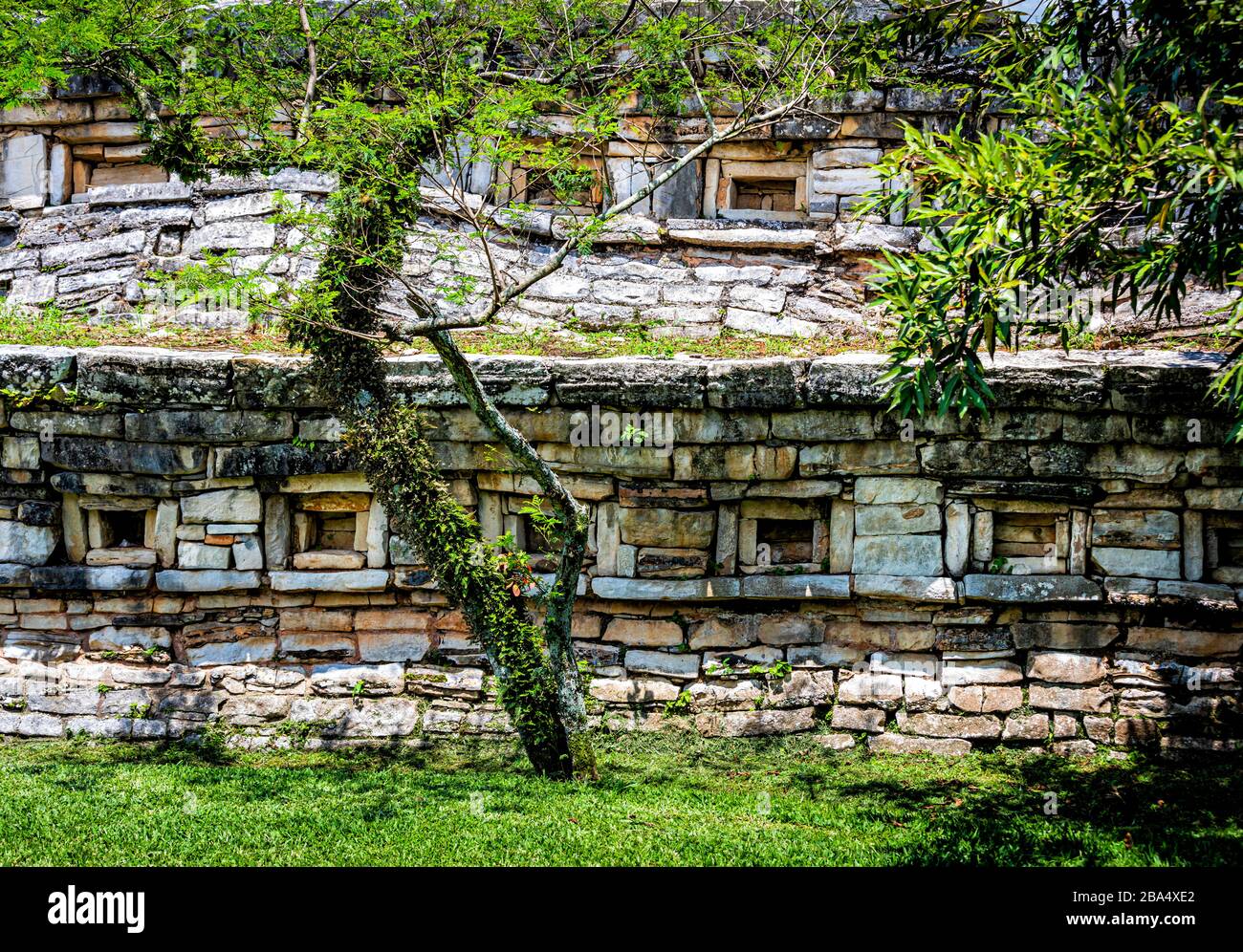 Detail of the Yohualichan Ruins in northern Puebla, Mexico. Stock Photo
