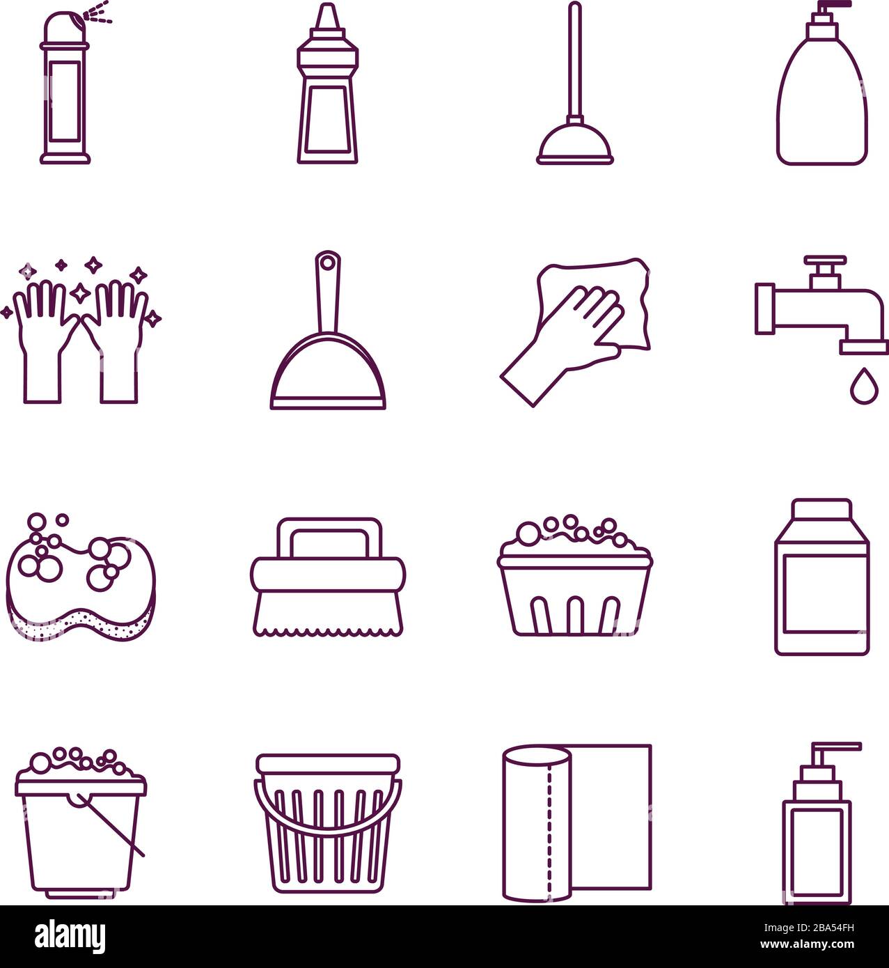 Cleaning service items line style icon set vector design Stock Vector