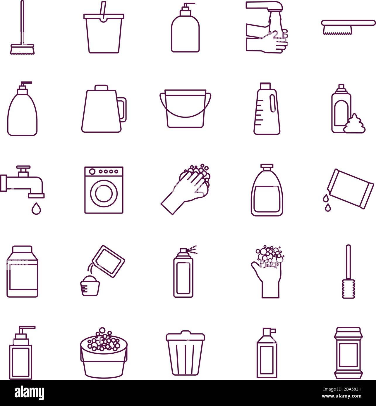 Cleaning service items line style icon set vector design Stock Vector