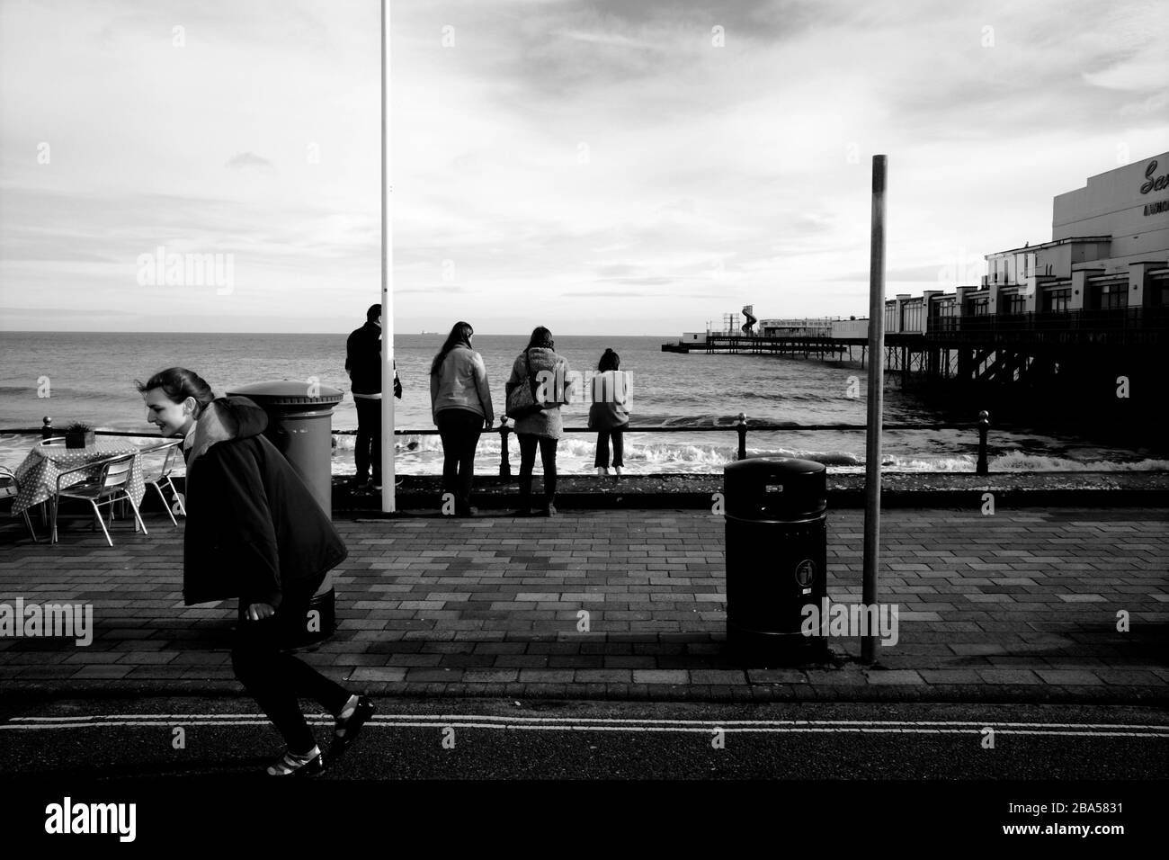 View of Sandown seafront on the Isle of Wight including Sandown Pier Stock Photo