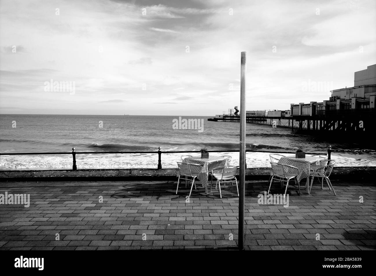 View of Sandown seafront on the Isle of Wight including Sandown Pier Stock Photo