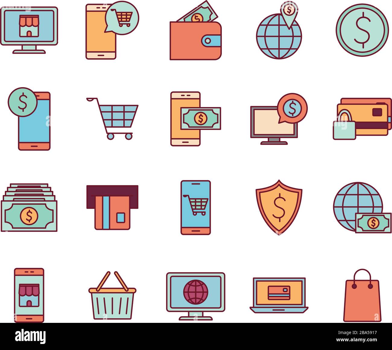 Payments online line and fill style icon set vector design Stock Vector ...