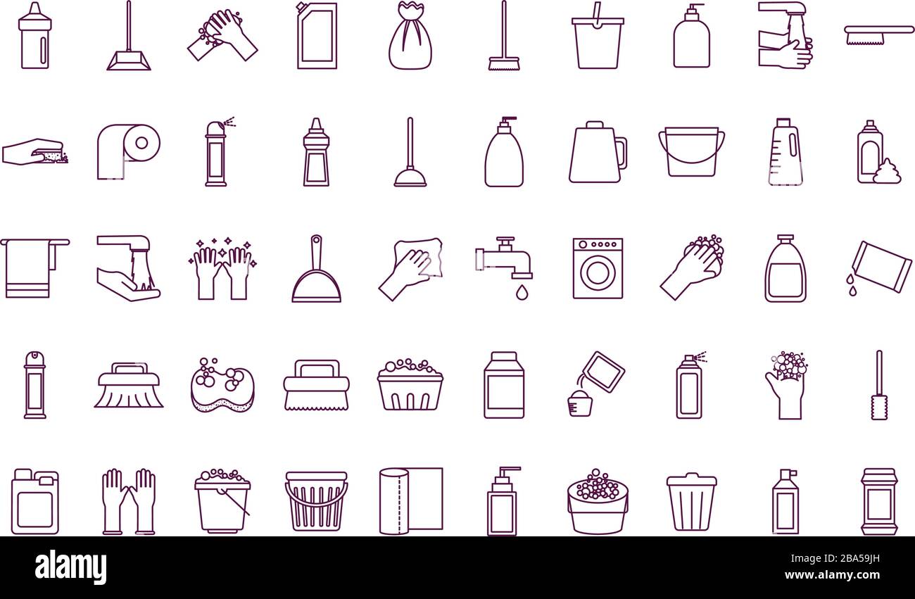 Cleaning service items line style icon set vector design Stock Vector