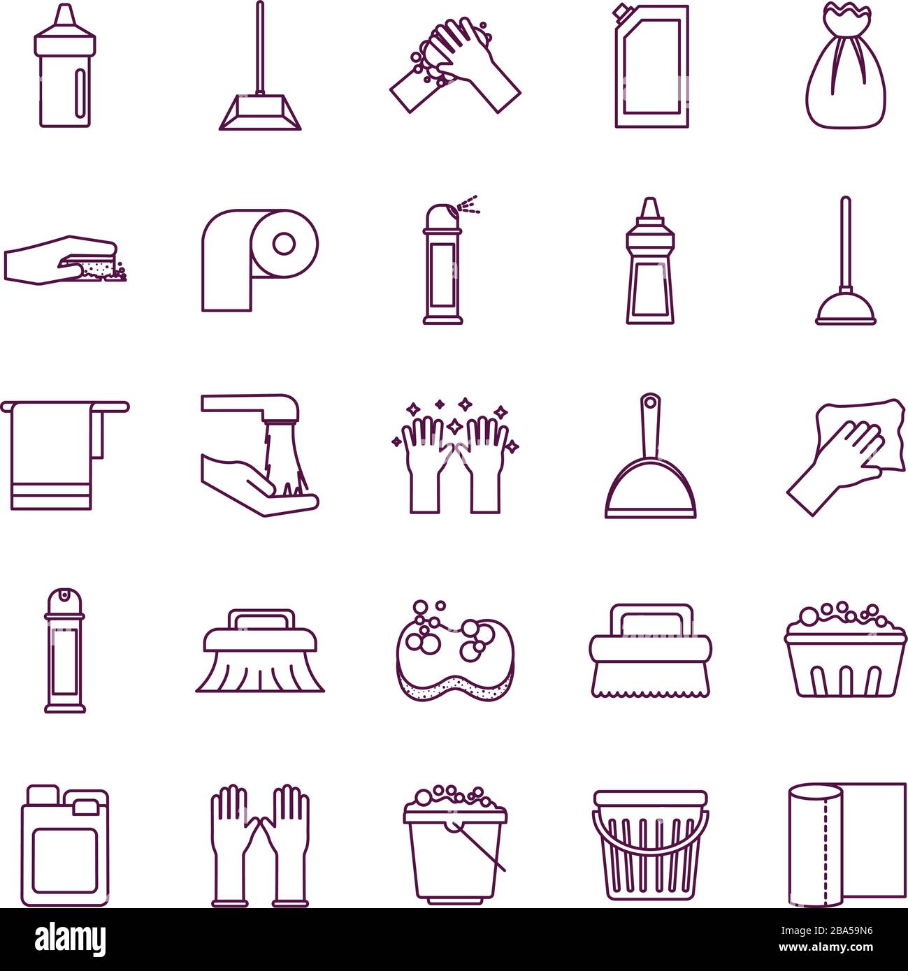 Cleaning service items line style icon set vector design Stock Vector