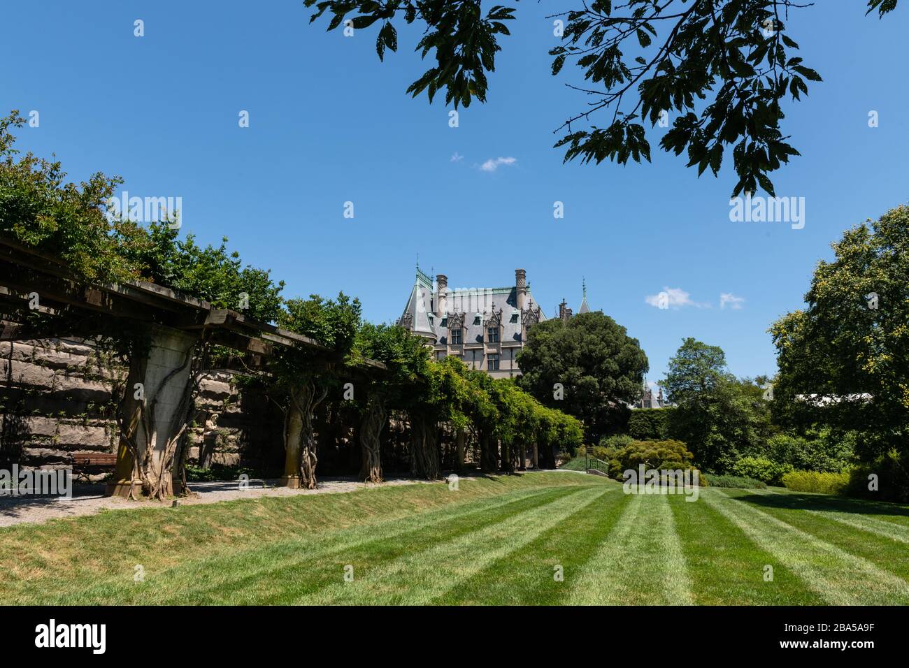 Asheville, North Carolina - July 24, 2019 - Sculptural and architectural details on the façade of the Biltmore Estate. Stock Photo