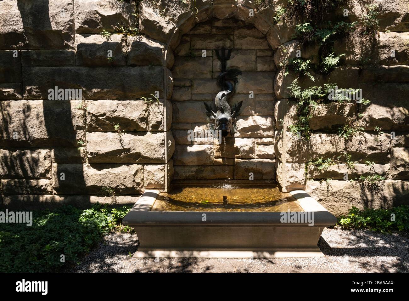 Asheville, North Carolina - July 24, 2019 - One of the many fountain statues in Biltmore gardens. Stock Photo