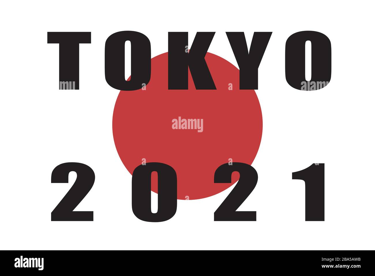 Text of Tokyo 2021 with the national flag of Japan in background Stock Vector
