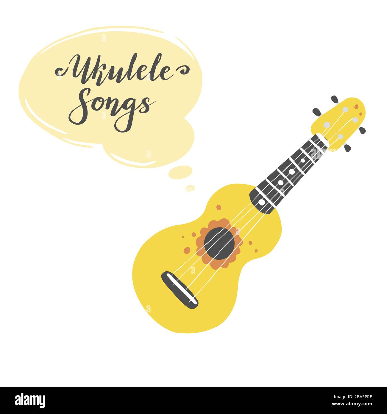 Cute cartoon ukulele for summer poster, card design with lettering text Ukulele  songs. Little guitar, string music instrument of hawaii style. Vector  illuatration of simple hand drawn style Stock Vector Image &