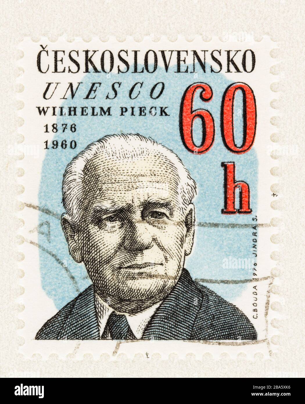 SEATTLE WASHINGTON - March 25, 2020: Close up of Czechoslovakia UNESCO postage stamp featuring President of DDR Wilhelm Pieck, issued in 1976 Stock Photo