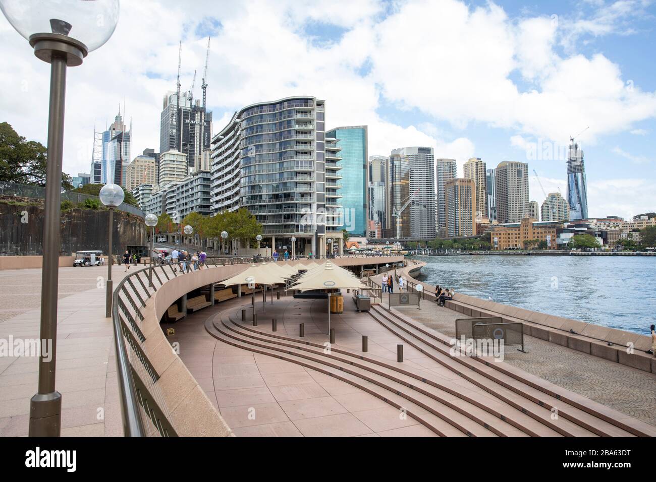 Coronavirus risk Sydney Circular Quay, restaurants and bars close following government ban and tourists stay home,Sydney,Australia Stock Photo