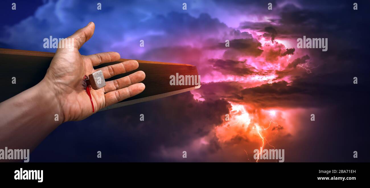 Crucifixion of Christ theme concept. Jesus died on the cross. Stock Photo