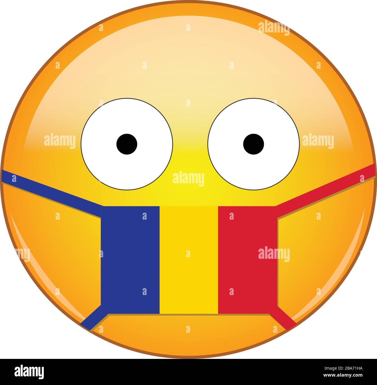 Yellow scared emoji in Chadian medical mask protecting from SARS, coronavirus, bird flu and other viruses, germs and bacteria and contagious disease a Stock Vector