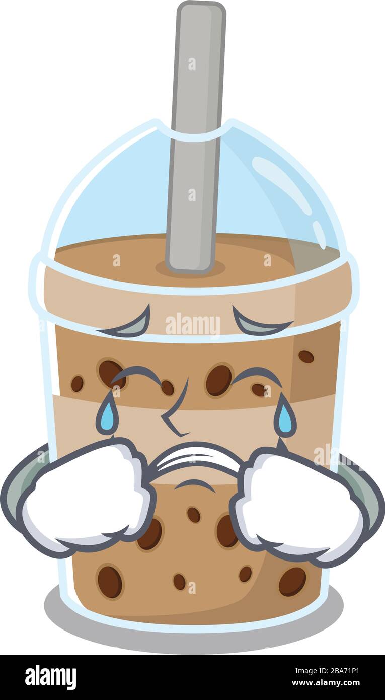 A Crying chocolate bubble tea cartoon mascot design style Stock Vector ...