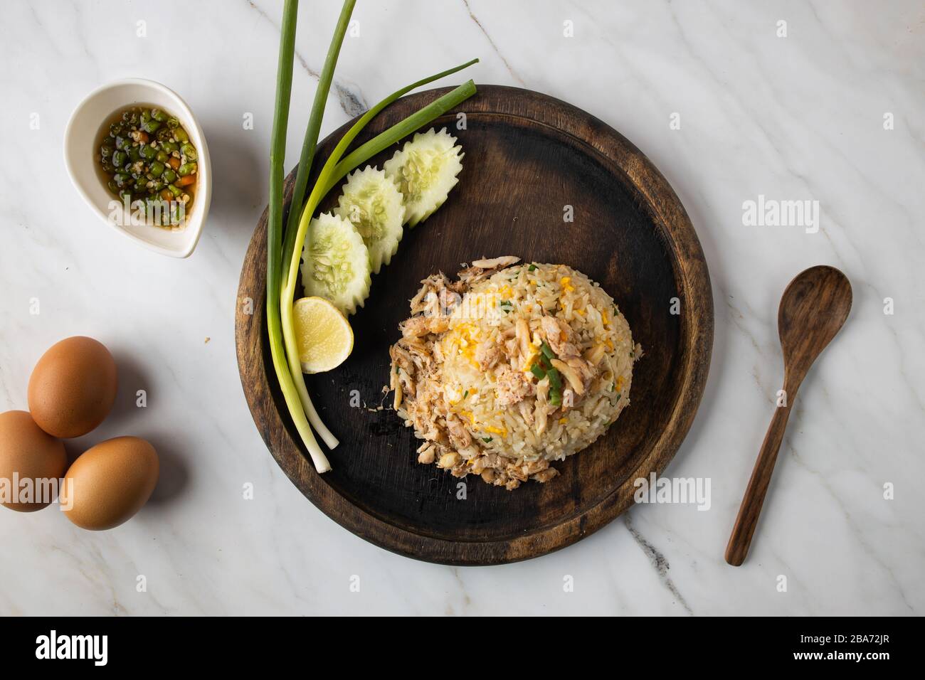This is the picture of Crab Fried Rice with Egg and Fish Sauce Stock Photo