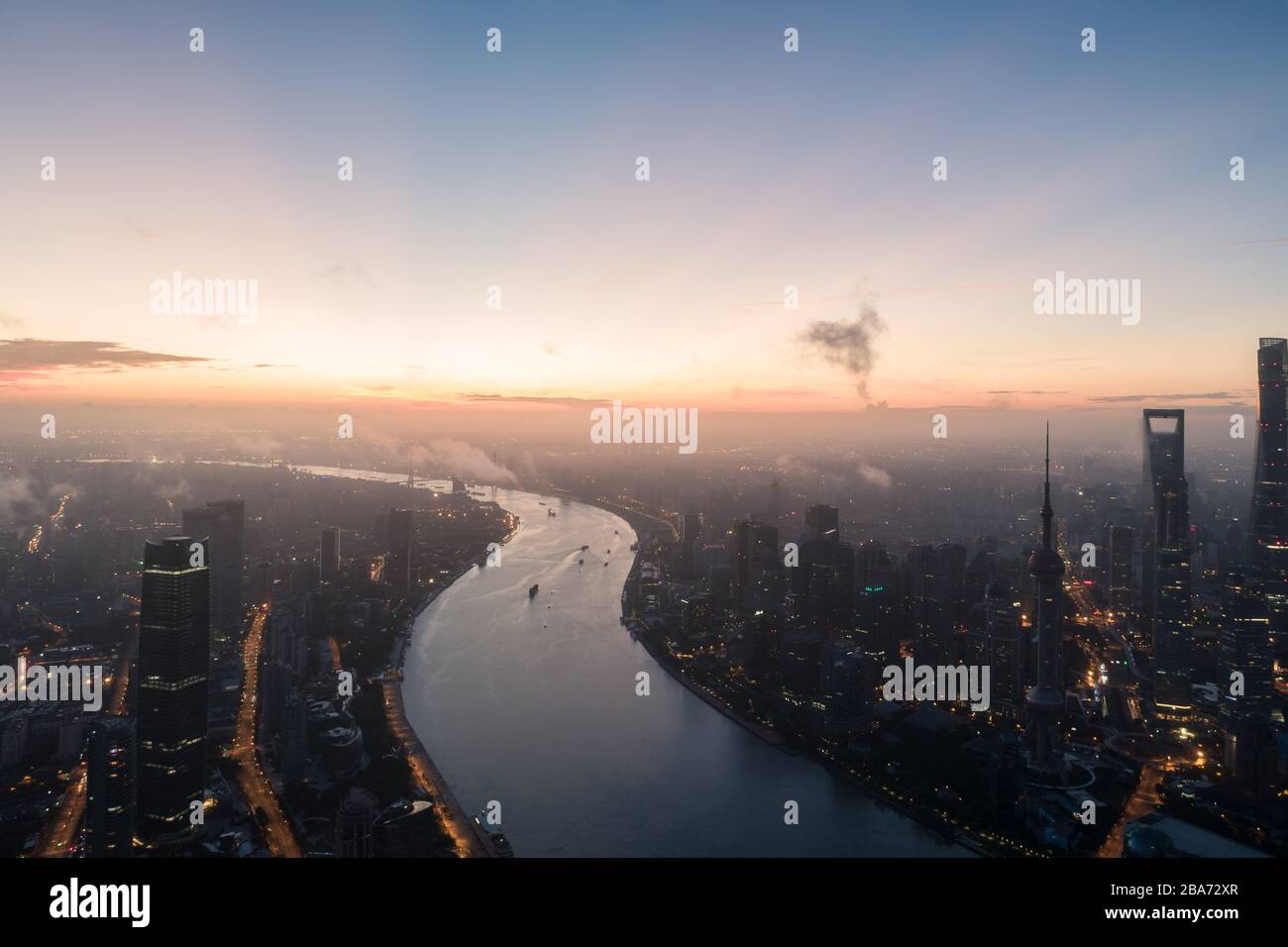 Aerial view over The Bund, Shanghai Stock Photo