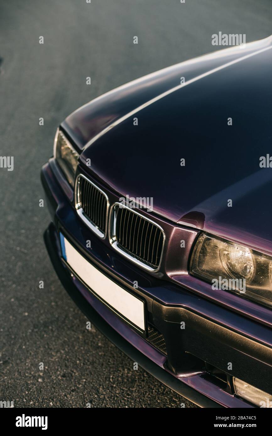 Front lights and bumper of an old model car Stock Photo Alamy