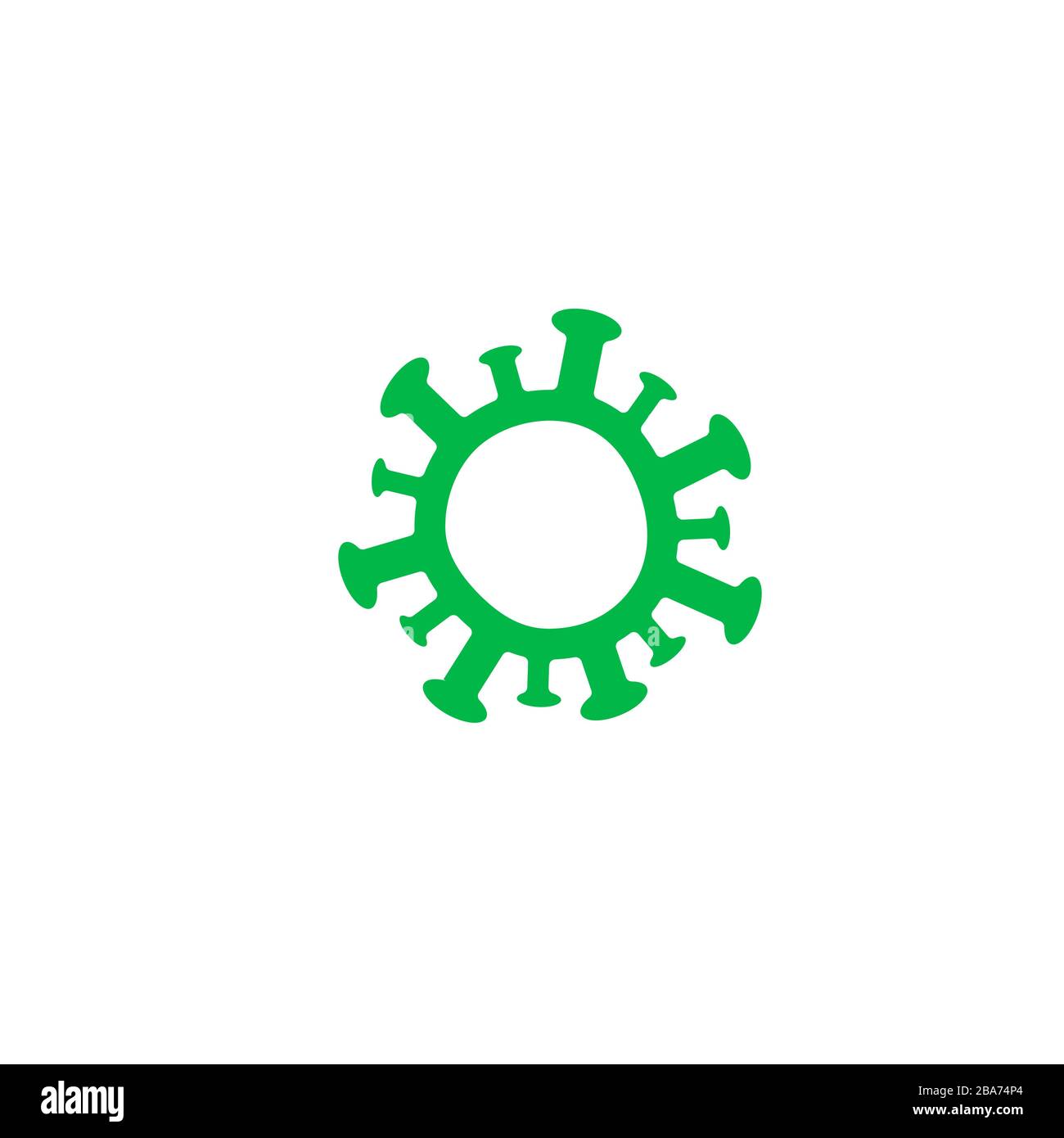 Coronavirus icon, green simple symbol of virus and bacteria, cartoon infection shape. Computer virus icon. Vector logo. Stock Vector