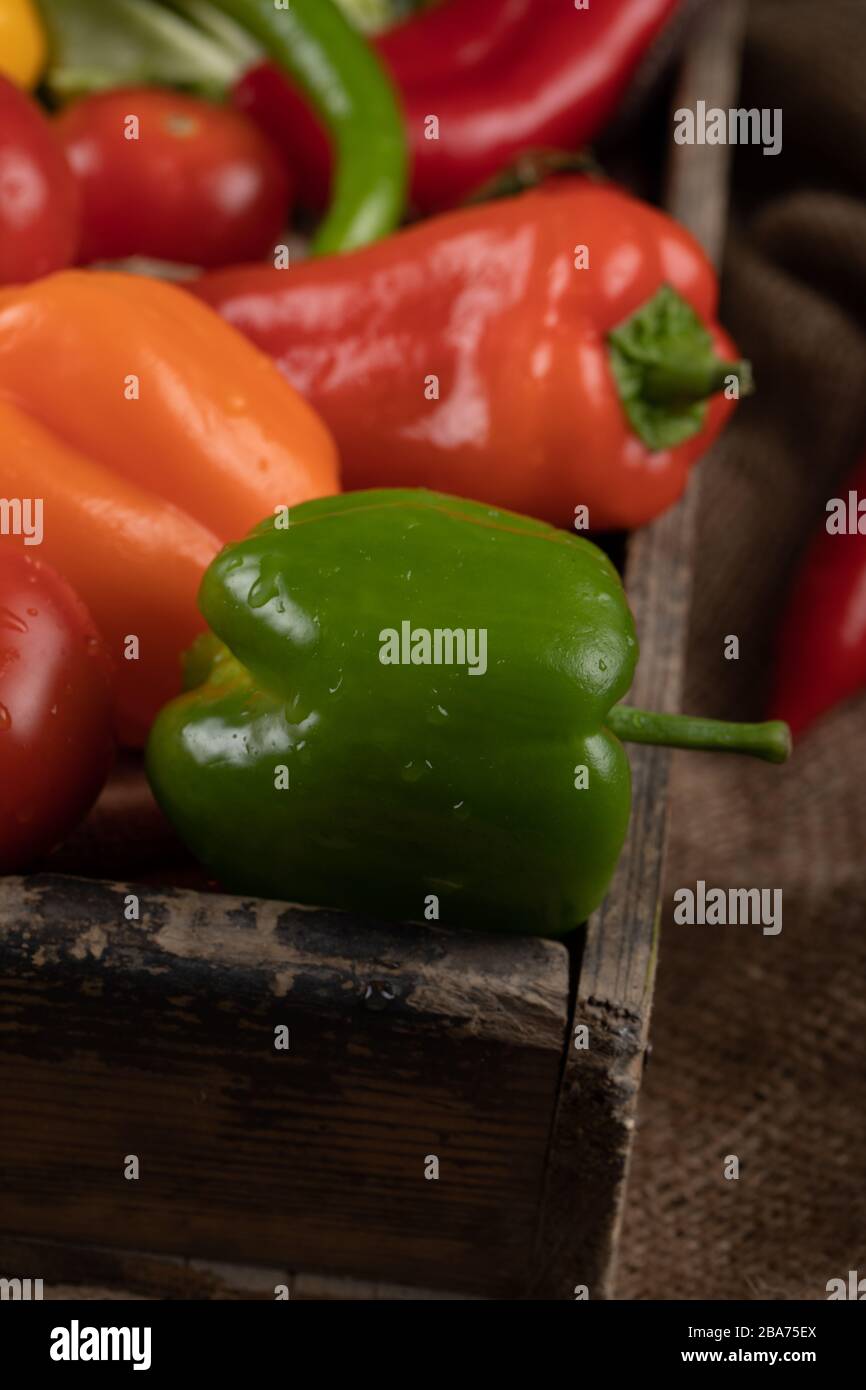 Red, yellow and green bell peppers Stock Photo - Alamy