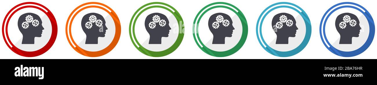 Head icon set, flat design vector illustration in 6 colors options for ...