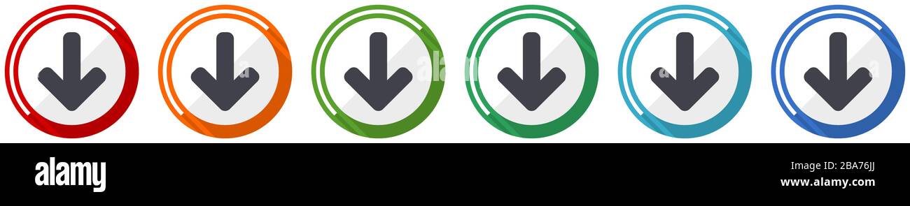 Download arrow icon set, flat design vector illustration in 6 colors ...