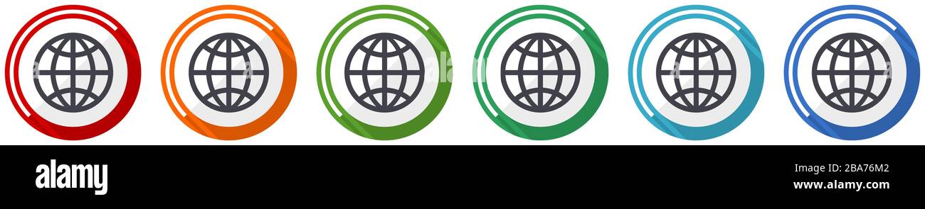 Globe icon set, flat design vector illustration in 6 colors options for ...