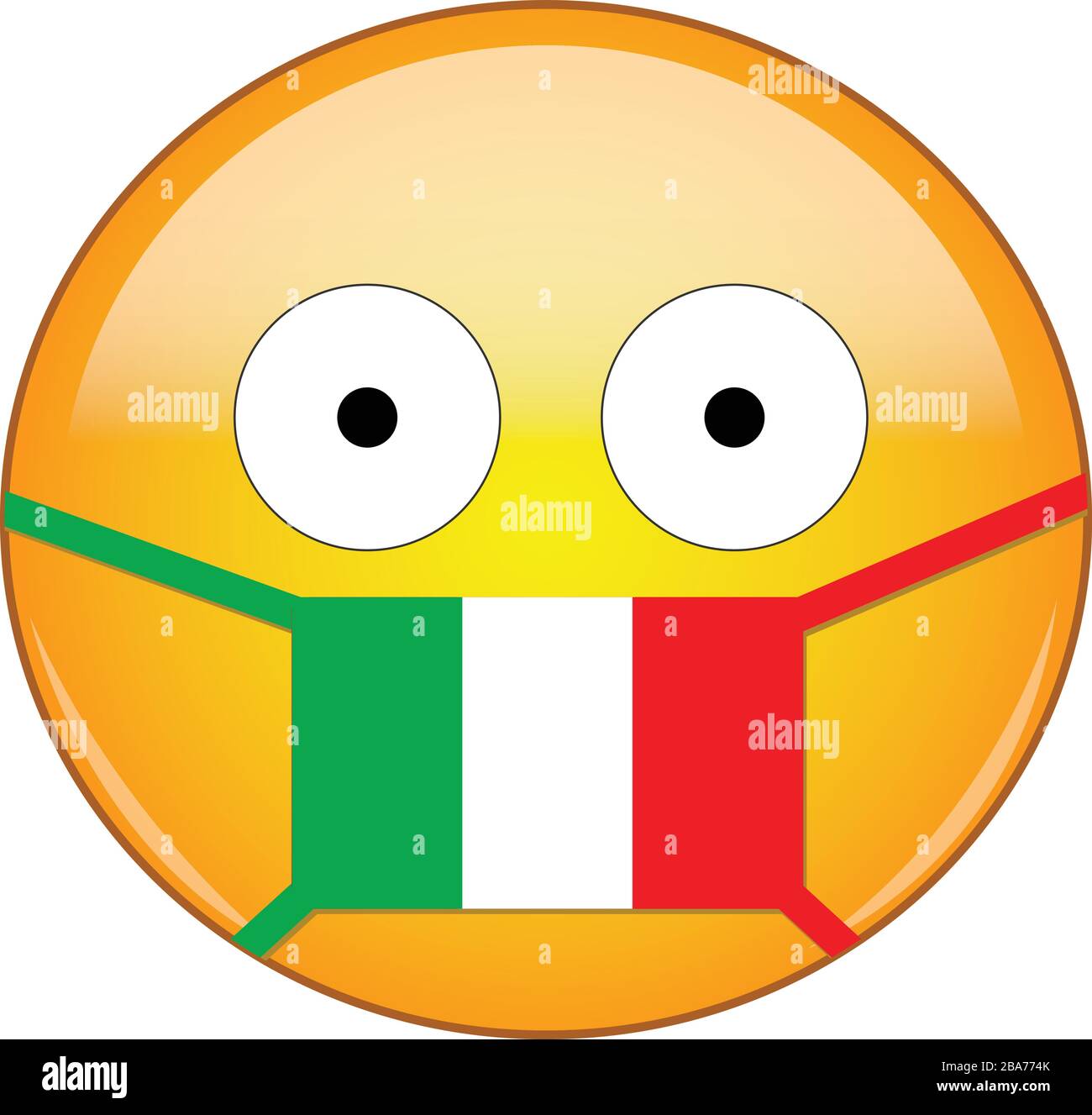 Yellow scared emoji in Italian medical mask protecting from SARS, coronavirus, bird flu and other viruses, germs and bacteria and contagious disease a Stock Vector
