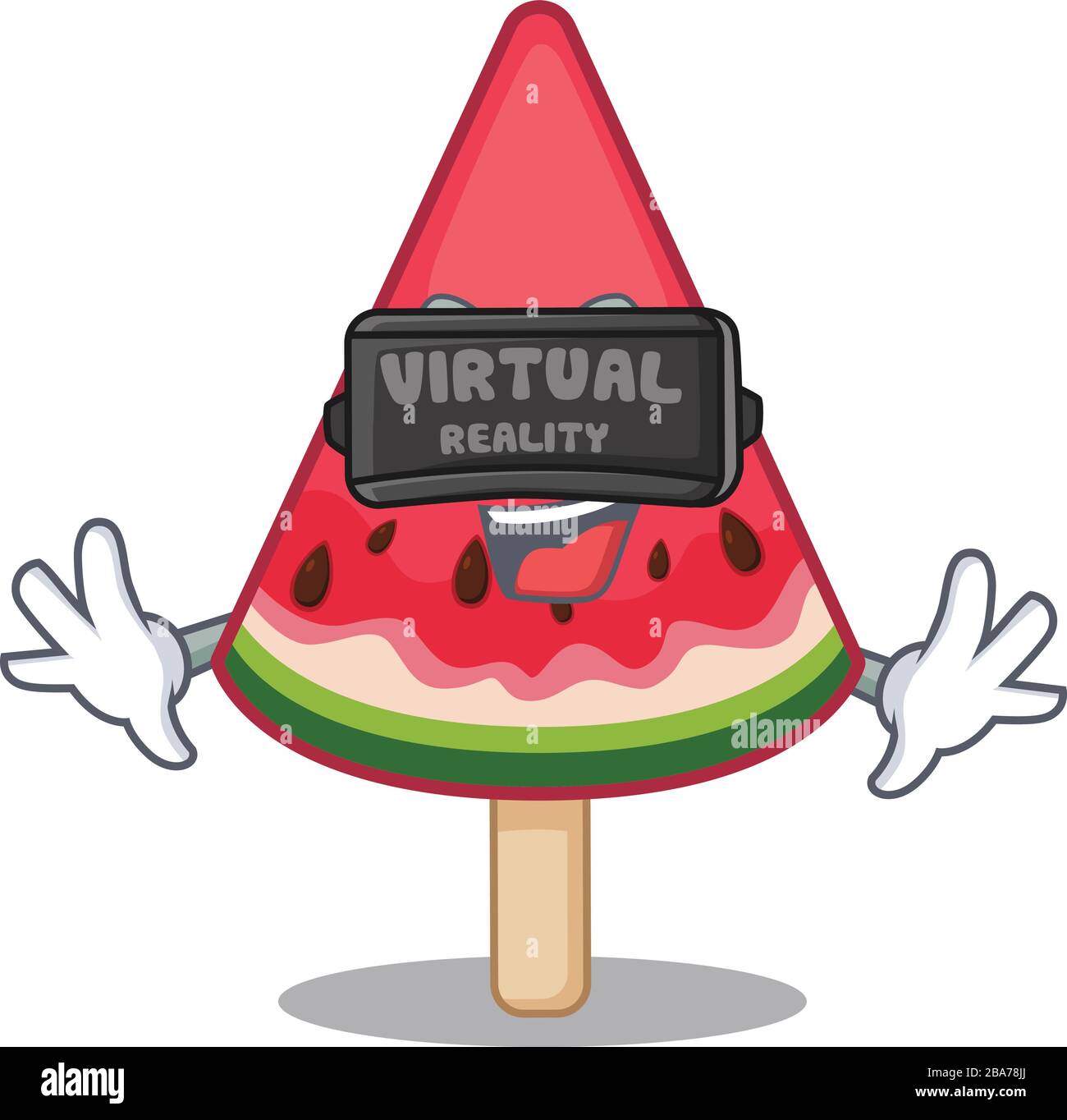 A picture of watermelon ice cream character with Virtual reality headset Stock Vector