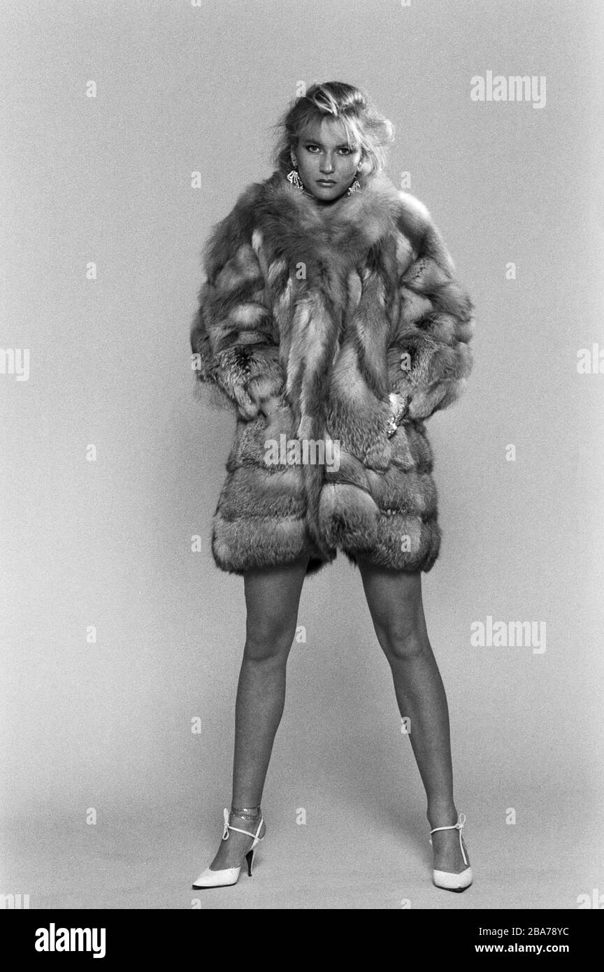 Brigitte Berx, deutsches Fotomodell und Schönheitskönigin, Miss Germany 1984, bei einem Promo Fotoshooting, Deutschland 1984. Model and Miss Germany 1984, Brigitte Berx, posing in a promotional photo shoot, Germany 1984. Stock Photo