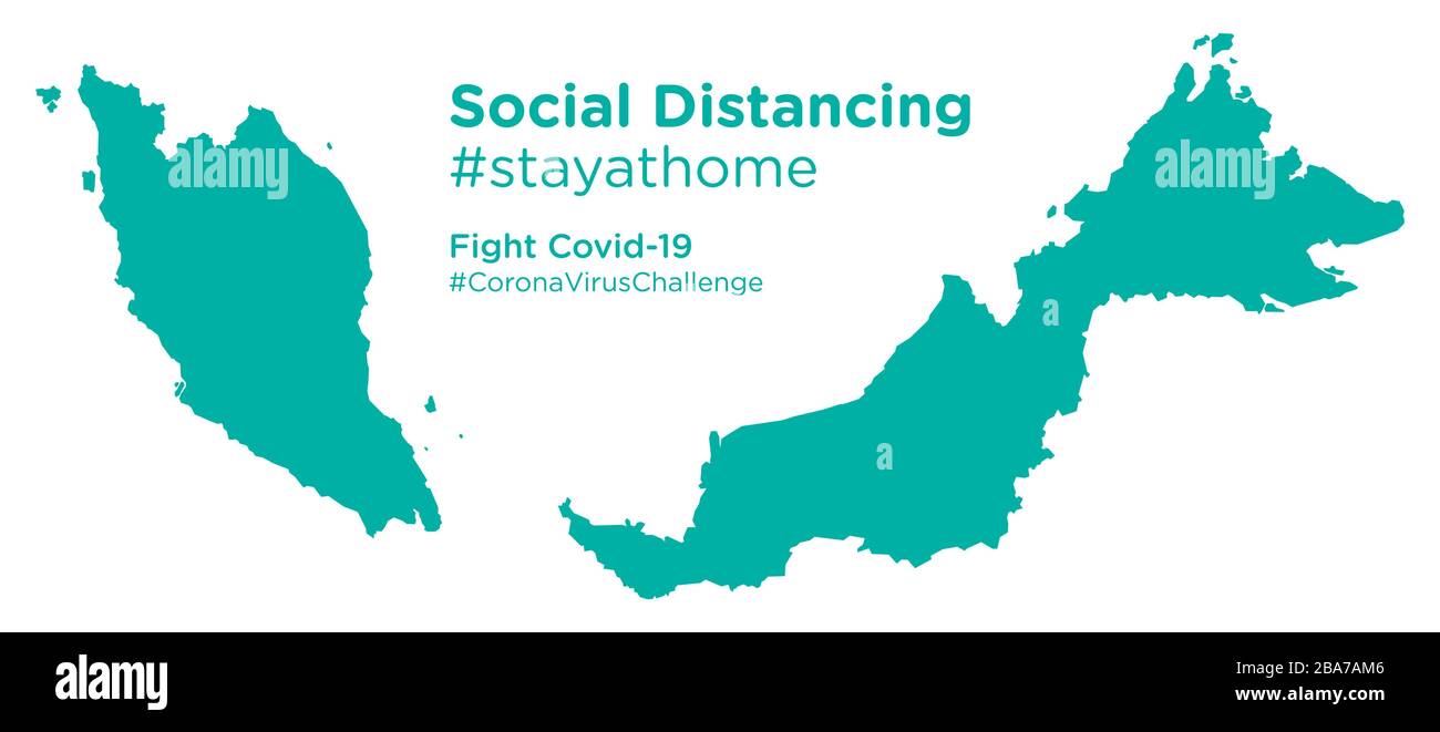 Malaysia map with Social Distancing stayathome tag Stock Vector