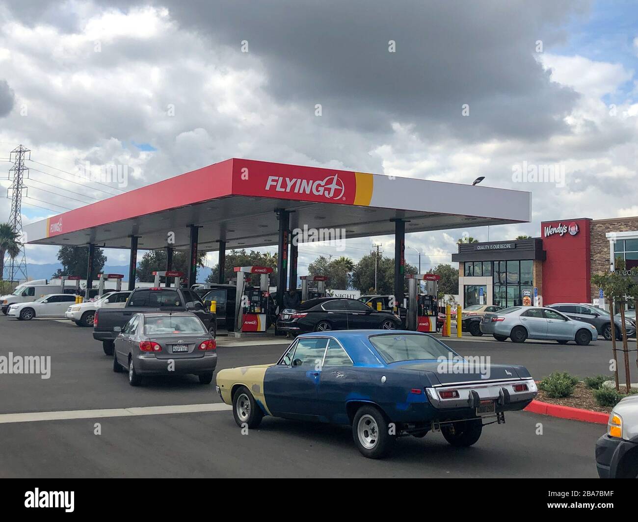 General overall view of a Flying J Travel Center gas station where gas