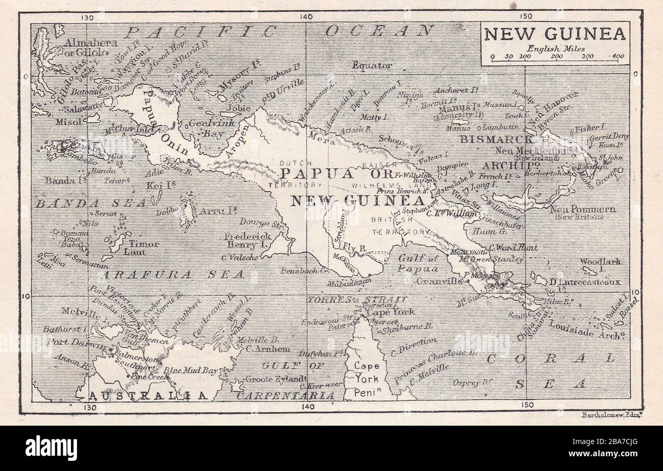 Vintage map of New Guinea, 1900s. Stock Photo