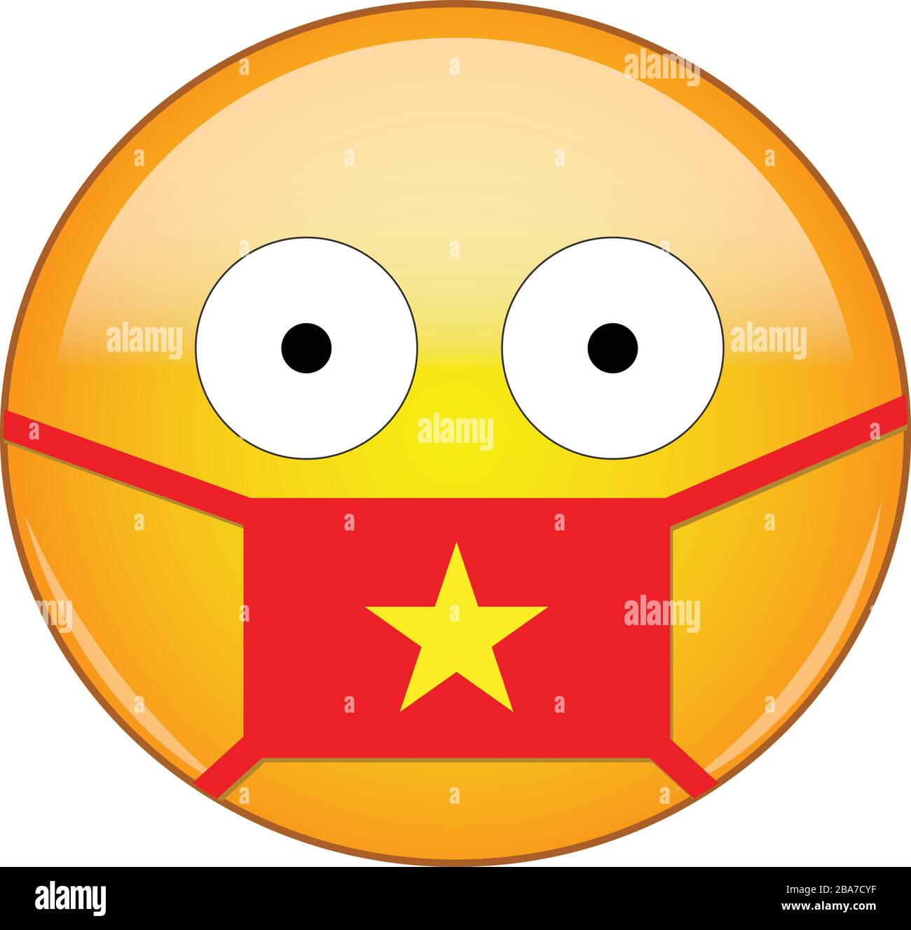 Yellow scared emoji in Vietnamese medical mask protecting from SARS, coronavirus, bird flu and other viruses, germs and bacteria and contagious diseas Stock Vector