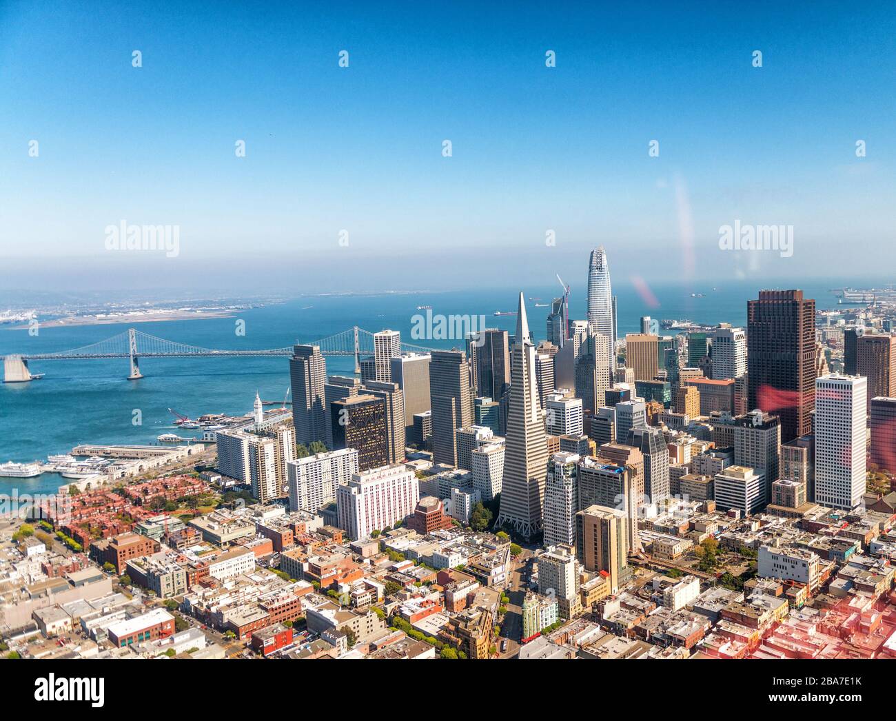 Aerial view of San Francisco skyline on a beautiful sunny summer day. Stock Photo