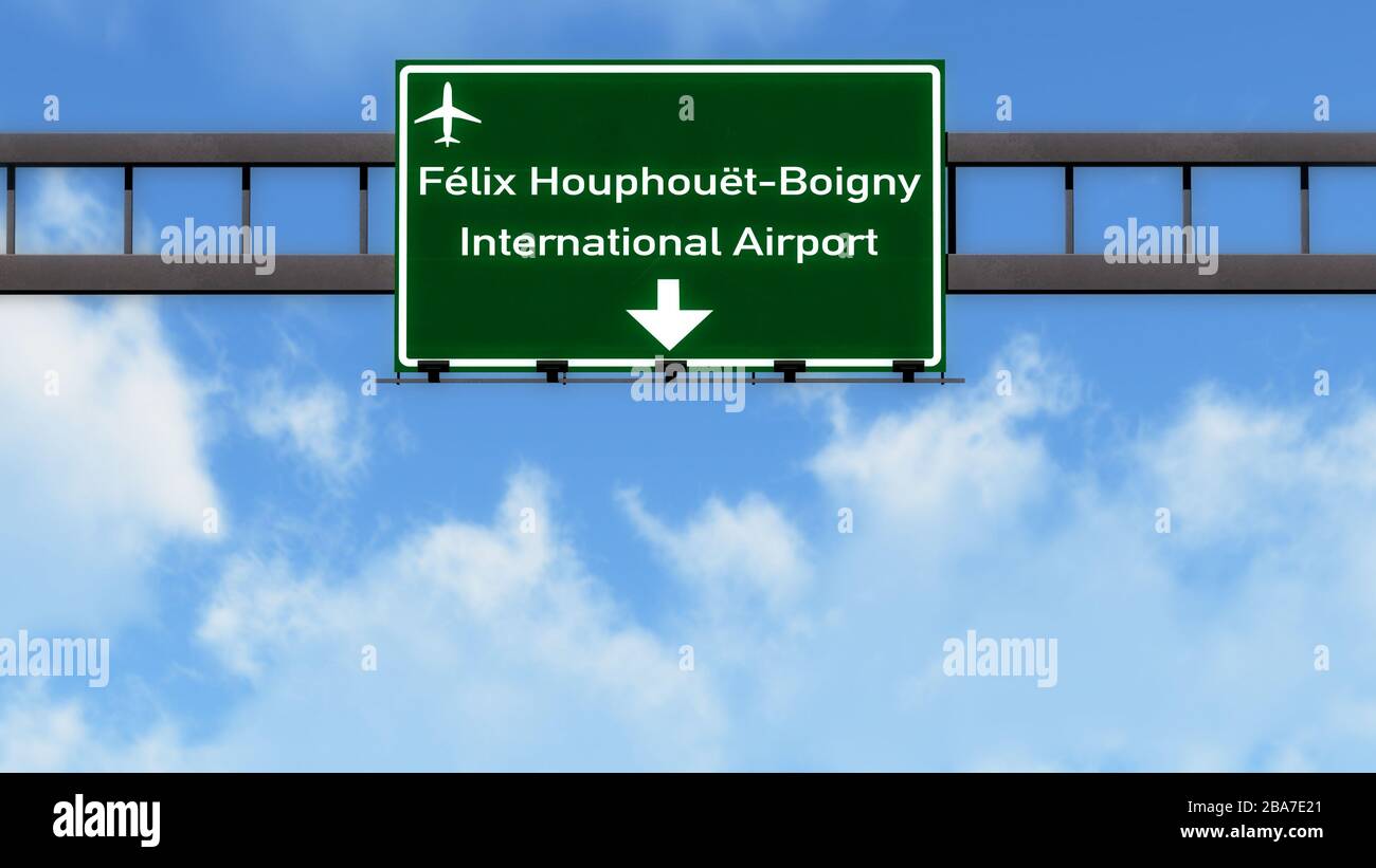 Abidjan Ivory Coast Airport Highway Road Sign 3D Illustration Stock