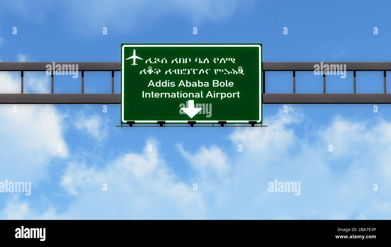 Addis ababa ethiopia airport highway road sign 3d illustration stock