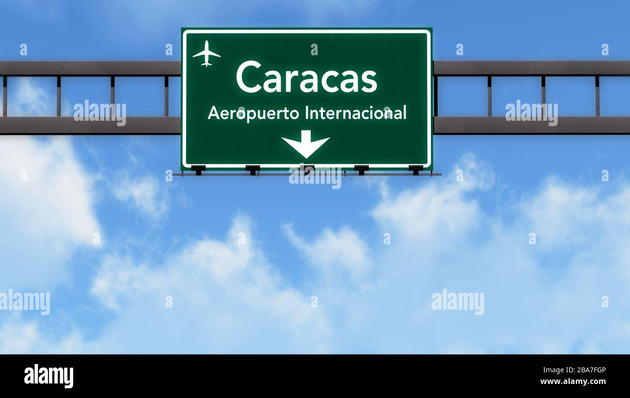 Caracas Venezuela Airport Highway Road Sign 3D Illustration Stock Photo