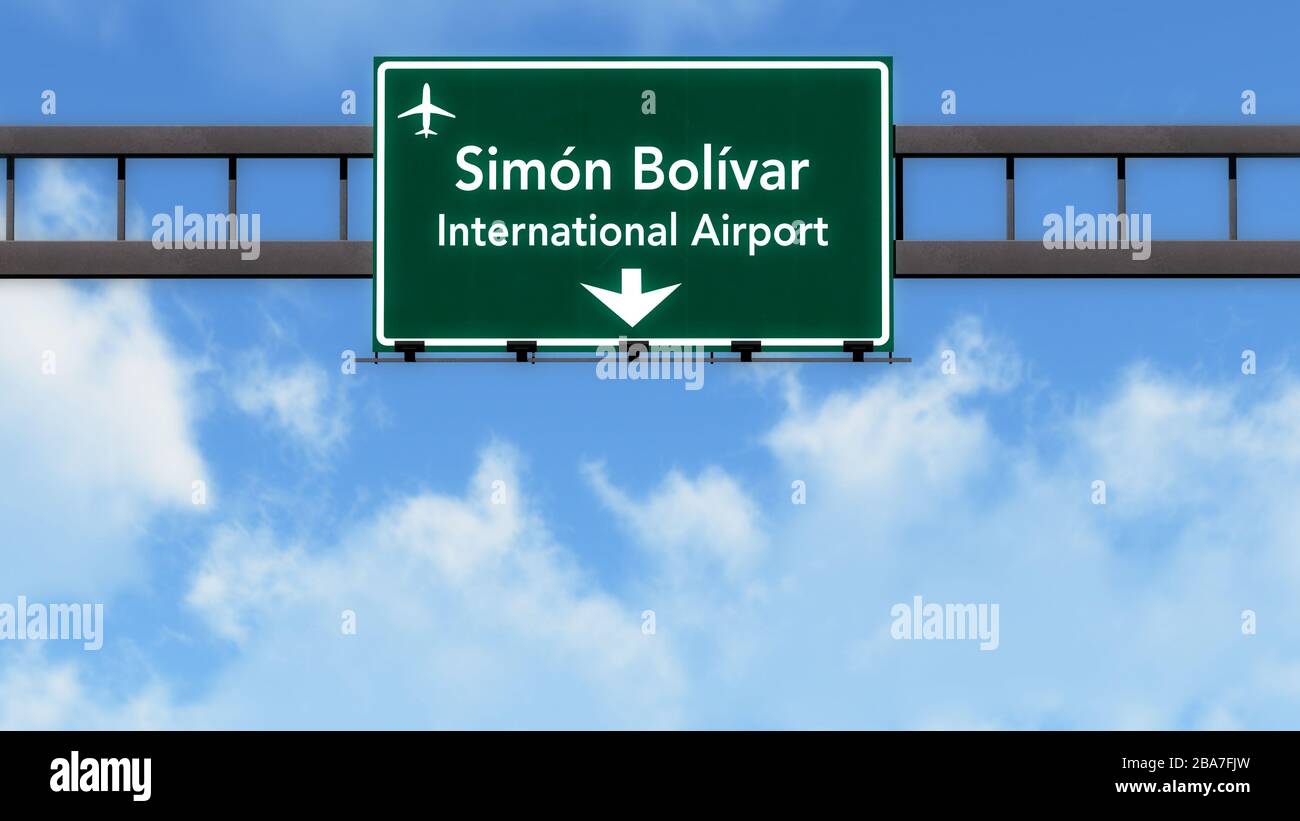 Caracas Venezuela Airport Highway Road Sign 3D Illustration Stock Photo